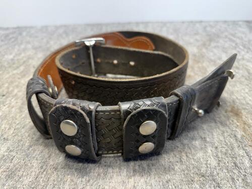 Military Leather Gun Belt with US & Kroydon Holsters, DeSantis & Nylon Holsters, Complete Set - 2