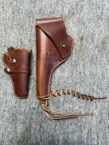 Military Leather Gun Belt with US & Kroydon Holsters, DeSantis & Nylon Holsters, Complete Set - 3