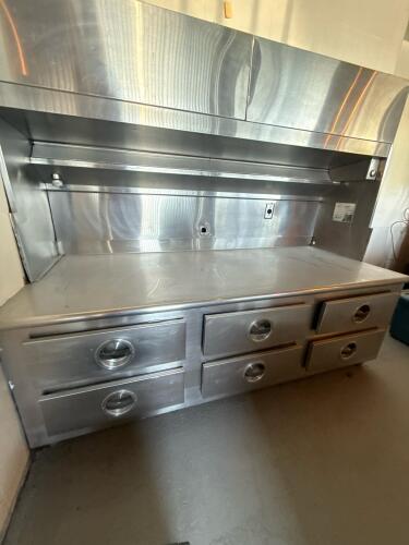 Commercial Stainless Steel Workstation with 6 Drawers, Overhead Shelf, and Built-in Outlets - 2