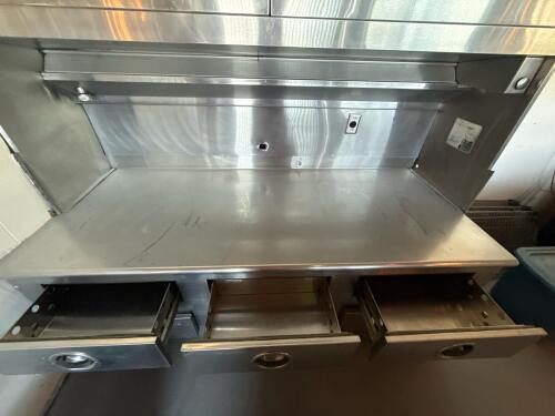 Commercial Stainless Steel Workstation with 6 Drawers, Overhead Shelf, and Built-in Outlets - 3