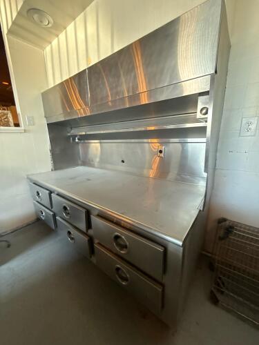 Commercial Stainless Steel Workstation with 6 Drawers, Overhead Shelf, and Built-in Outlets - 4