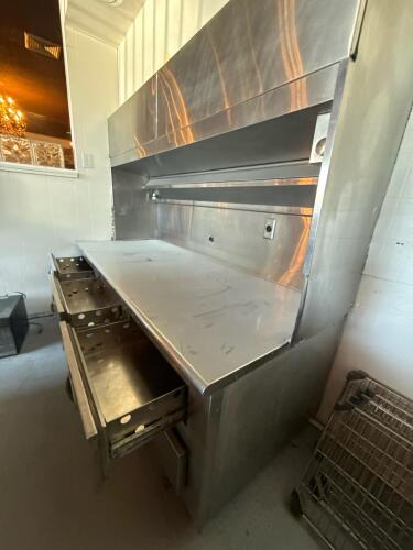 Commercial Stainless Steel Workstation with 6 Drawers, Overhead Shelf, and Built-in Outlets - 5