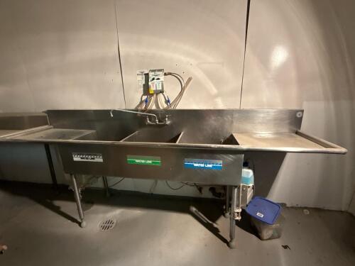 Commercial Dorado 3-Compartment Stainless Steel Sink w/ Dual Drainboards & Dispenser System