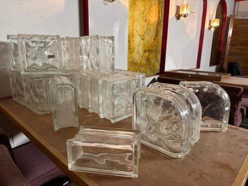 Lot of Clear Patterned Glass Blocks, 8"x8"x4" Standard and Corner Units
