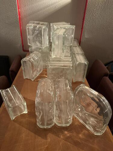 Lot of Clear Patterned Glass Blocks, 8"x8"x4" Standard and Corner Units - 2