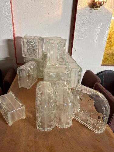Lot of Clear Patterned Glass Blocks, 8"x8"x4" Standard and Corner Units - 3