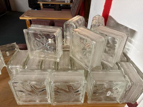 Lot of Clear Patterned Glass Blocks, 8"x8"x4" Standard and Corner Units - 5