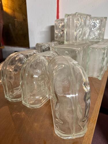 Lot of Clear Patterned Glass Blocks, 8"x8"x4" Standard and Corner Units - 6