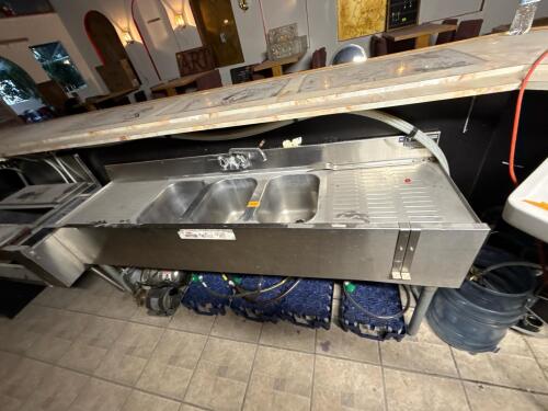 Commercial 3-Compartment Stainless Bar Sink w/ Dual Drainboards & Wall-Mounted Hand Sink, Faucet - 3
