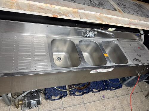 Commercial 3-Compartment Stainless Bar Sink w/ Dual Drainboards & Wall-Mounted Hand Sink, Faucet - 5