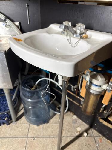 Commercial 3-Compartment Stainless Bar Sink w/ Dual Drainboards & Wall-Mounted Hand Sink, Faucet - 6
