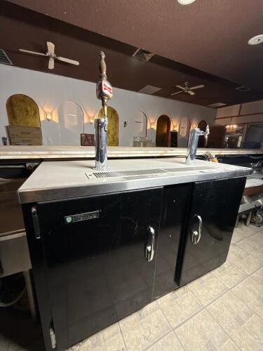 Perlick Commercial Beer Kegerator with 2 Taps, Stainless Steel Tower, and Black Powder-Coated Doors