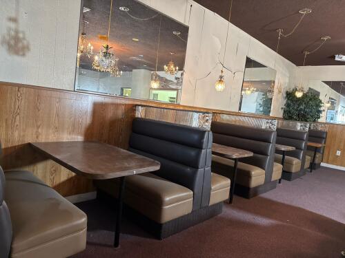 Brown & Tan Commercial Restaurant Booths w/ Glass Block Divider and Laminate Tables - 2