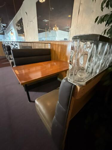 Brown & Tan Commercial Restaurant Booths w/ Glass Block Divider and Laminate Tables - 3