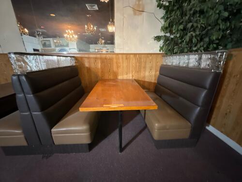 Brown & Tan Commercial Restaurant Booths w/ Glass Block Divider and Laminate Tables - 4