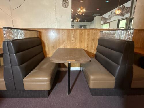 Brown & Tan Commercial Restaurant Booths w/ Glass Block Divider and Laminate Tables - 5