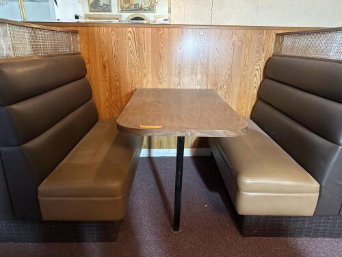 Brown & Tan Commercial Restaurant Booths w/ Glass Block Divider and Laminate Tables - 6