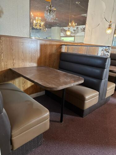 Brown & Tan Commercial Restaurant Booths w/ Glass Block Divider and Laminate Tables - 8