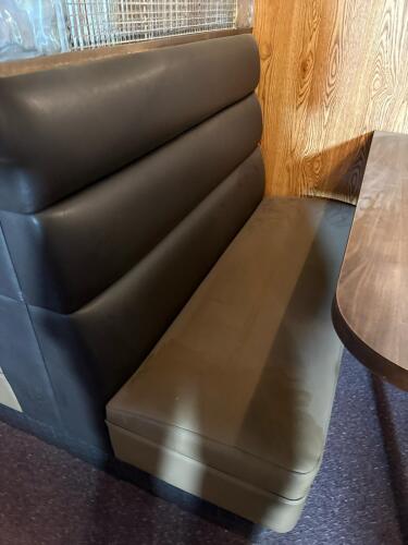 Brown & Tan Commercial Restaurant Booths w/ Glass Block Divider and Laminate Tables - 9