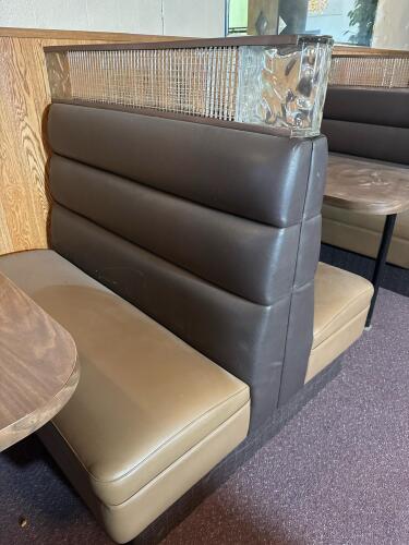 Brown & Tan Commercial Restaurant Booths w/ Glass Block Divider and Laminate Tables - 10
