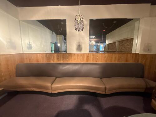 Curved Commercial Booth Seating. Two-Tone Brown, Modular Design