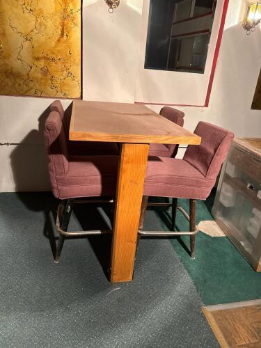 Vintage Bar-Height Dining Set with 4 Upholstered Chairs, Wood Table, Metal Frames