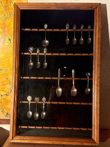 International Collectible Souvenir Spoon Set (15) with Wooden Display Case - 2