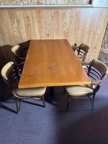 Restaurant Dining Table Set &ndash; Wood Table with 4 Armchairs, Vintage Mid-Century Style
