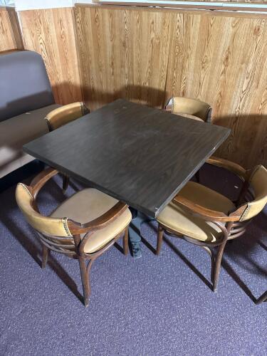 Square 36" Woodgrain Laminate Dining Table with 4 Beige Upholstered Chairs