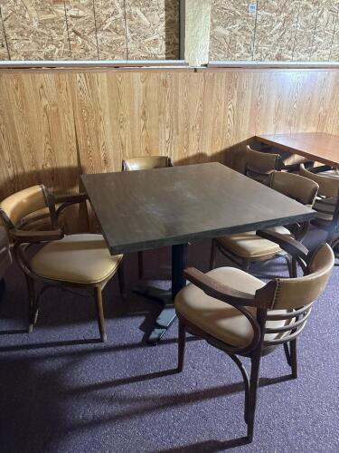 Square 36" Woodgrain Laminate Dining Table with 4 Beige Upholstered Chairs - 3