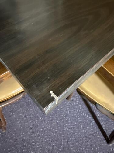 Square 36" Woodgrain Laminate Dining Table with 4 Beige Upholstered Chairs - 4