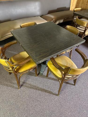 Square 36" Woodgrain Laminate Dining Table with 4 Beige Upholstered Chairs