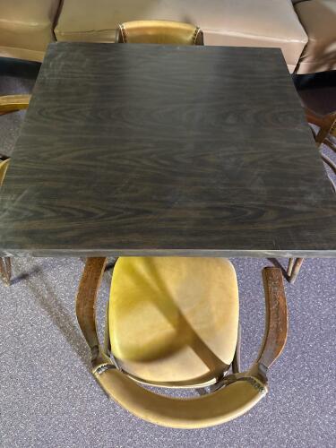 Square 36" Woodgrain Laminate Dining Table with 4 Beige Upholstered Chairs - 2