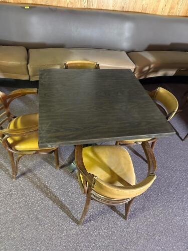 Square 36" Woodgrain Laminate Dining Table with 4 Beige Upholstered Chairs - 4