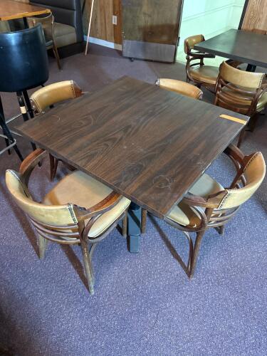 Square 36" Woodgrain Laminate Dining Table with 4 Beige Upholstered Chairs