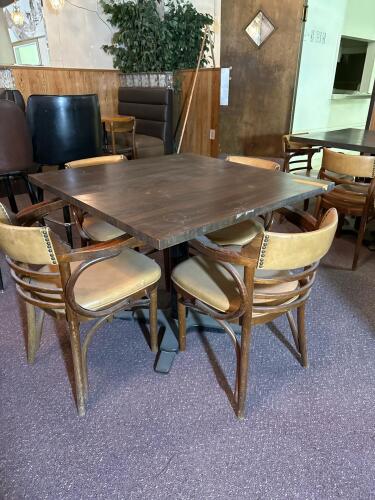 Square 36" Woodgrain Laminate Dining Table with 4 Beige Upholstered Chairs - 2