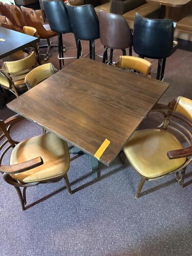 Square 36" Woodgrain Laminate Dining Table with 4 Beige Upholstered Chairs - 3