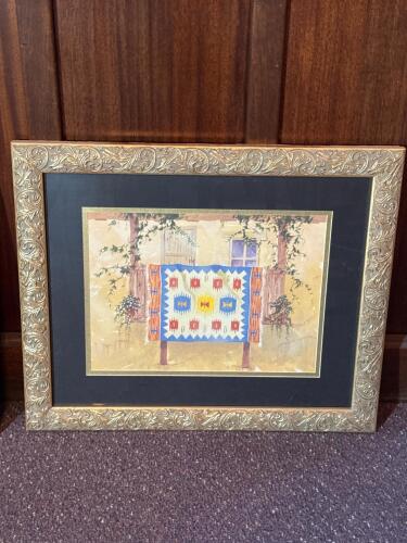 Pair of Framed Southwestern Pueblo and Quilt Art Prints, Ornate Gold Frames, 23x20&rdquo; - 3