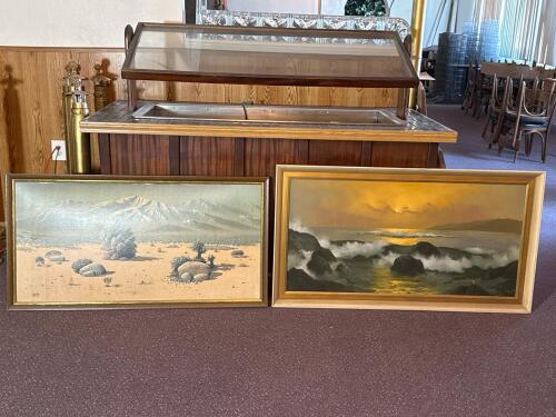 Framed Maurice Meyer Desert Landscape Oil Painting & Garcia Signed Seascape Sunset