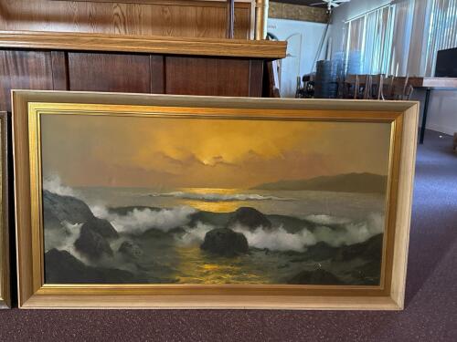 Framed Maurice Meyer Desert Landscape Oil Painting & Garcia Signed Seascape Sunset - 2