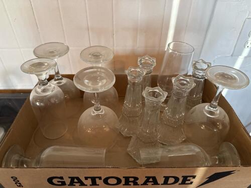 Bulk Lot of 27 Clear Glasses: 22 Wine Glasses, 4 Candlestick Holders, 1 Tumbler, Classic Style - 2