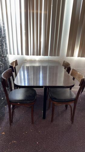 Commercial Rectangular Dining Table With 4 Wood & Black Vinyl Chairs - Restaurant Furniture Set