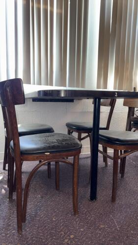 Commercial Rectangular Dining Table With 4 Wood & Black Vinyl Chairs - Restaurant Furniture Set - 3