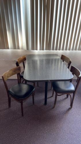 Restaurant Dining Table Set - 4 Wood Chairs w/Black Seats, 48"x30" Laminate Table, Pedestal Base
