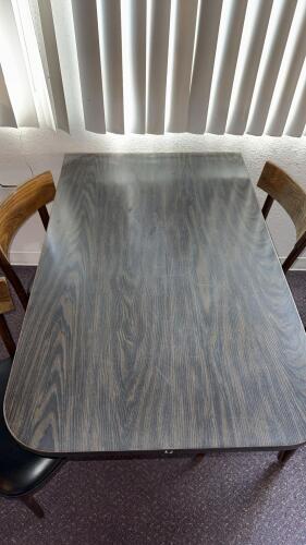 Restaurant Dining Table Set - 4 Wood Chairs w/Black Seats, 48"x30" Laminate Table, Pedestal Base - 2