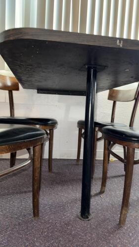 Restaurant Dining Table Set - 4 Wood Chairs w/Black Seats, 48"x30" Laminate Table, Pedestal Base - 4