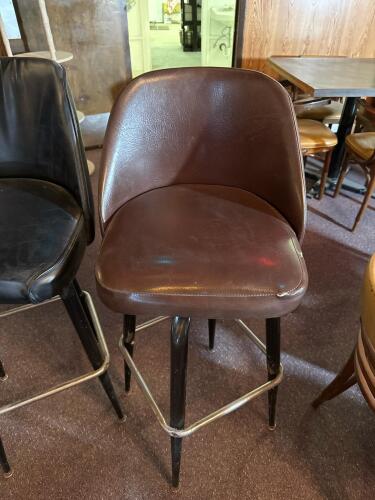 Set of 4 Commercial Vinyl Bar Stools, Black & Brown, Metal Frame, Mid-Back, 30" Seat Height - 2
