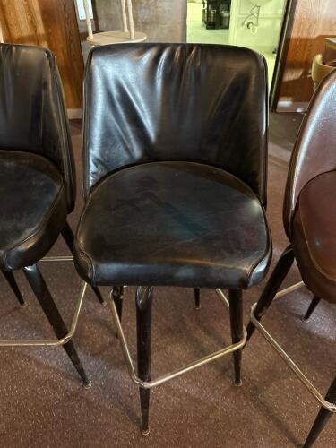 Set of 4 Commercial Vinyl Bar Stools, Black & Brown, Metal Frame, Mid-Back, 30" Seat Height - 3