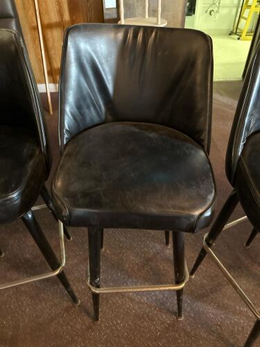 Set of 4 Commercial Vinyl Bar Stools, Black & Brown, Metal Frame, Mid-Back, 30" Seat Height - 4