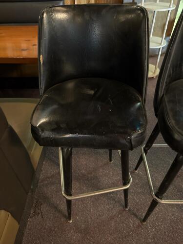 Set of 4 Commercial Vinyl Bar Stools, Black & Brown, Metal Frame, Mid-Back, 30" Seat Height - 5
